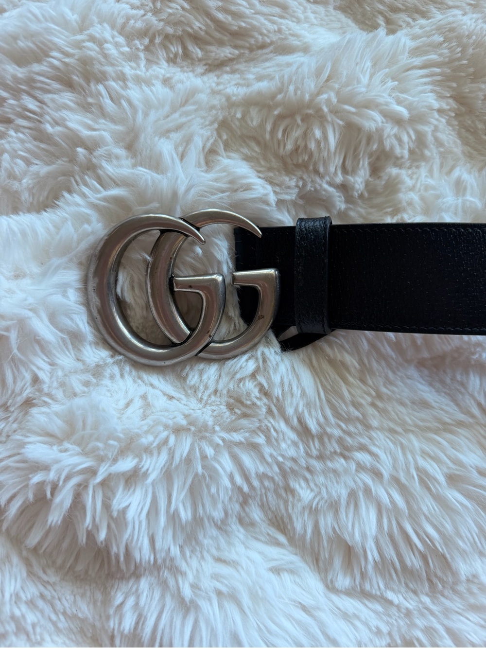 Gucci Black Leather Belt with Silver Double G Buckle